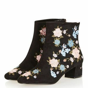 Topshop Black Floral Ebroidered Ankle Boots